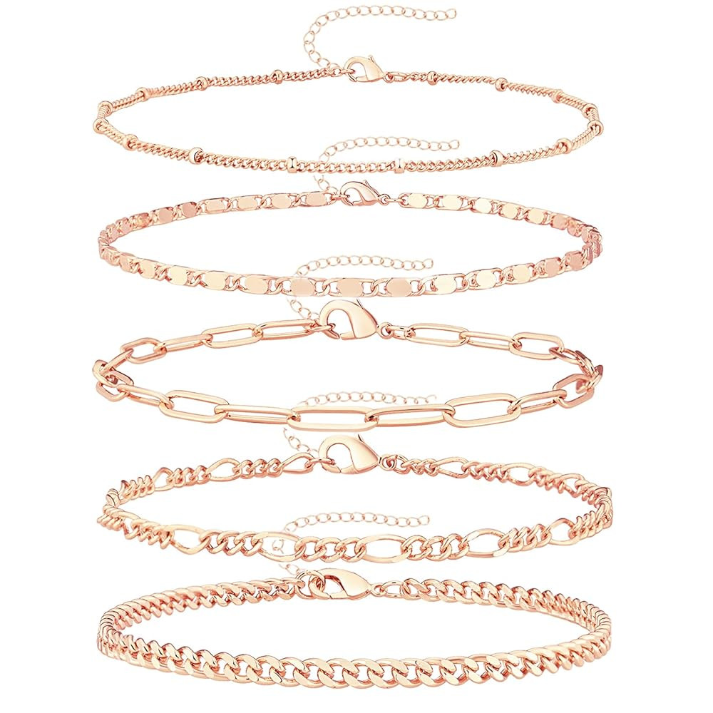 Gold Bracelets for Women Trendy,14K Real Gold Plated Dainty Stackable Paperclip Cuban Link Chain ... | Amazon (US)