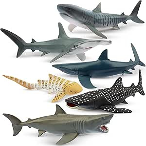 TOYMANY 6PCS 5-6" L Realistic Shark Bath Toy Figurines, Plastic Ocean Sea Animals Figures Set Inc... | Amazon (US)
