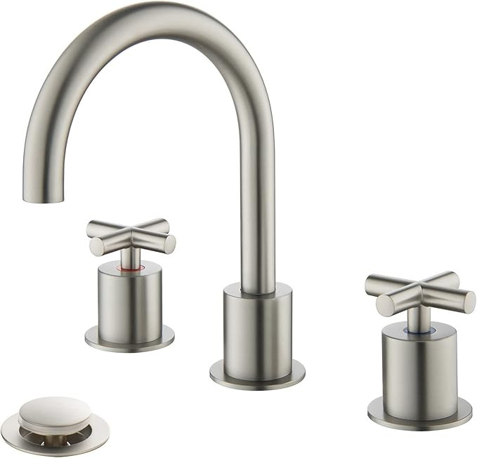 MR. FAUCET 2 Cross-Handle Brushed Bathroom Sink Faucets with Pop-up Drain for 3 Hole 4~16 inch De... | Amazon (US)