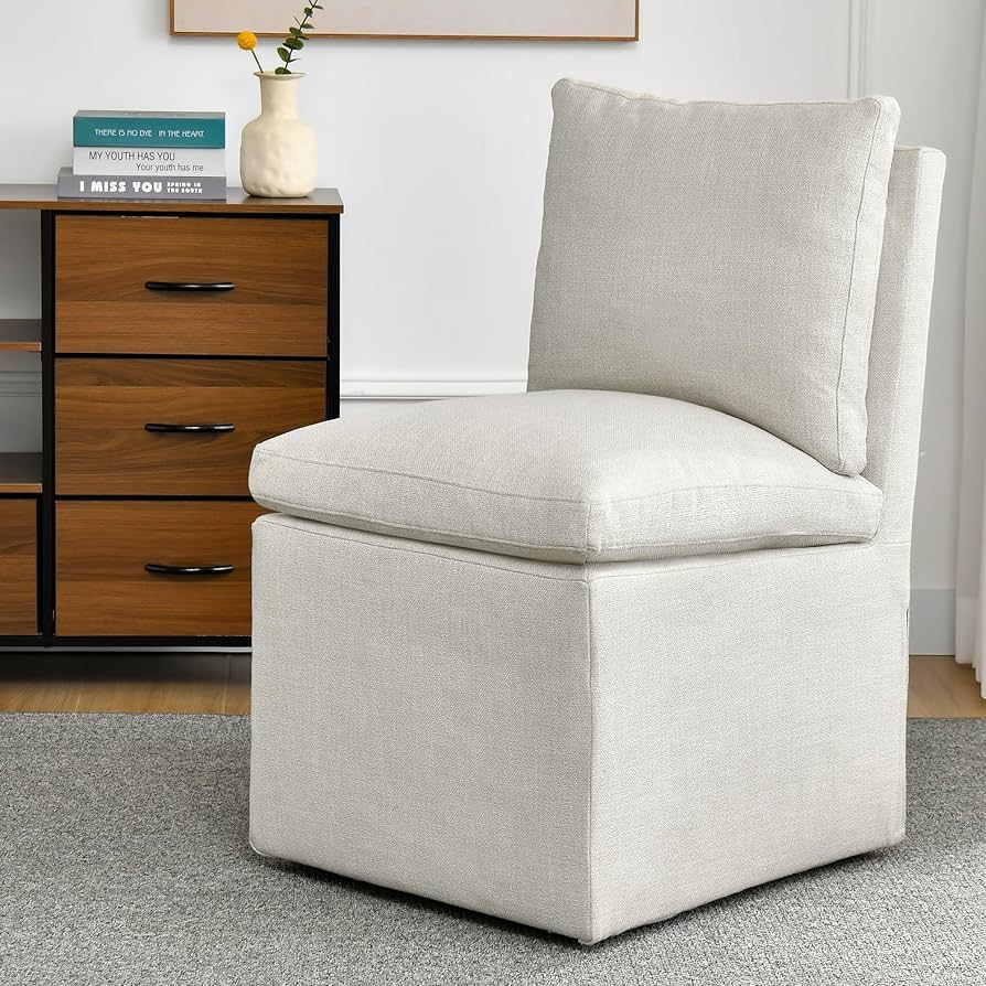 DUHOME Upholstered Armless Dining Chair with Casters,Linen Accent Chair for Living Room,Single So... | Amazon (US)