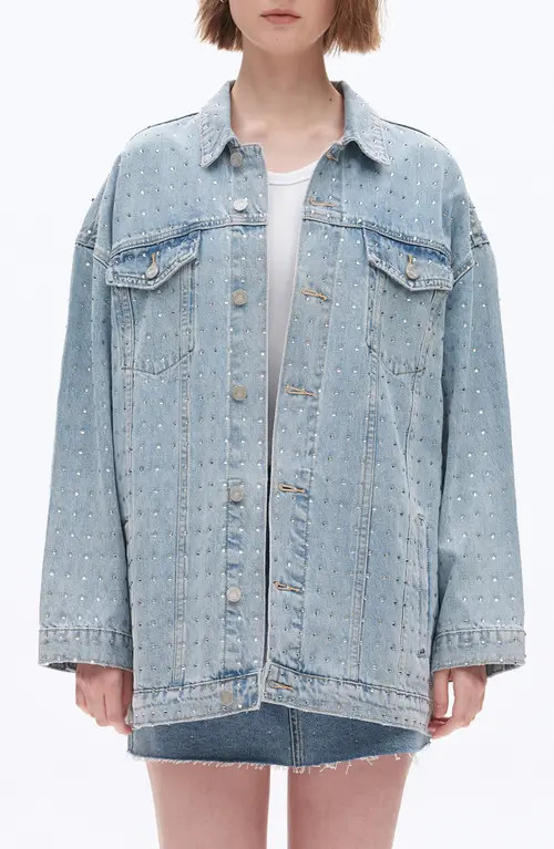 Bayeas Oversize Rhinestone Denim Jacket in Light Blue at Nordstrom, Size Large | Nordstrom
