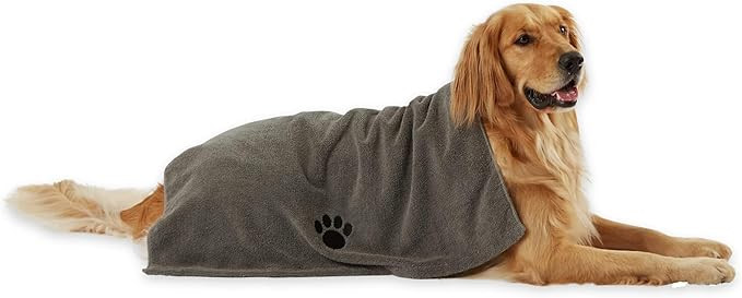 Bone Dry Pet Grooming Towel Collection Absorbent Microfiber X-Large, 41x23.5", Embroidered Gray | Amazon (US)