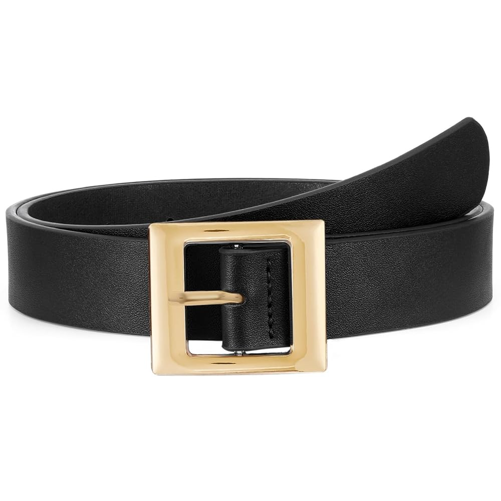 WHIPPY Women Fashion Leather Belt for Jeans Pants Dress Ladies Black Belts with Square Gold Buckl... | Amazon (US)