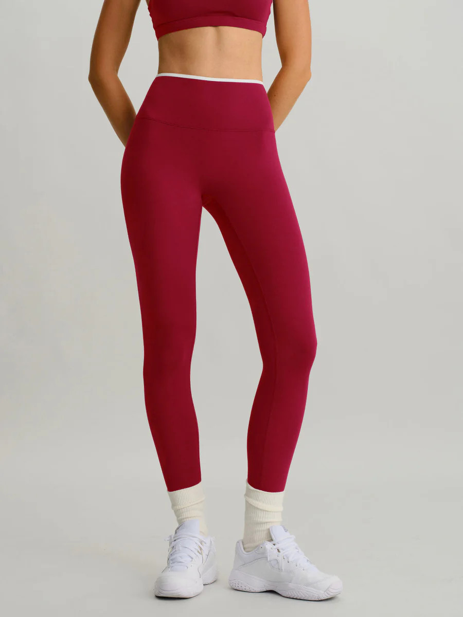 Wine Red High-Waisted Contrast Trim Leggings 25" & Reviews - Wine Red - Sustainable Yoga Bottoms ... | BERLOOK