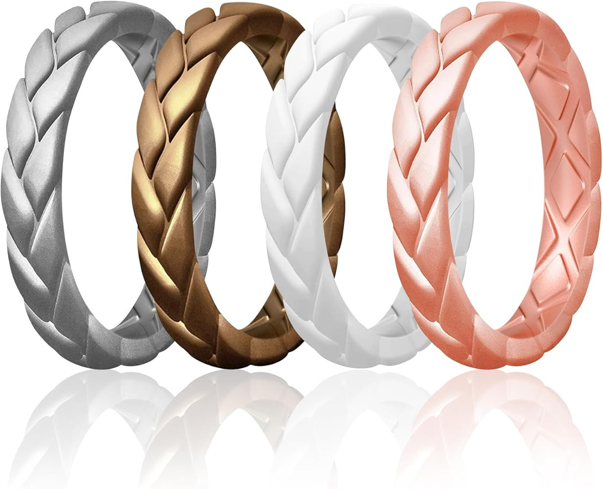 Egnaro Silicone Wedding Rings For Her, Women's Rubber Bridal Sets Thin Bands, Stackable Leaves Br... | Amazon (US)