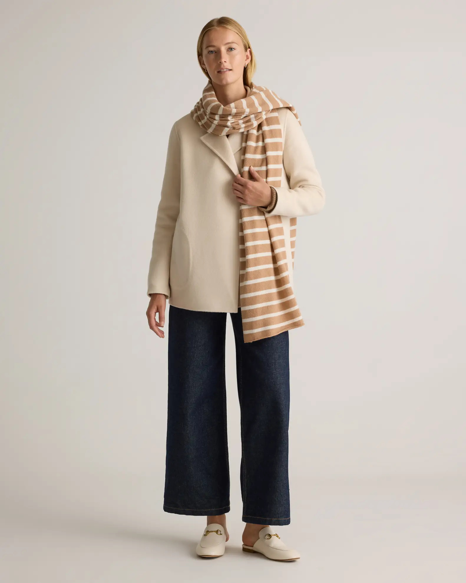 Mongolian Cashmere Wrap in Camel/ivory Stripe | Quince