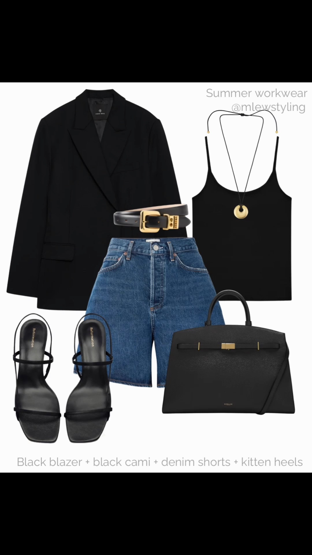 Summer workwear inspo 〰️

Tags: casual office outfit, anine bing black blazer, agolde jean shorts, black camo, reformation kitten heel sandals, demellier tote bag, revolve pendant necklace, black belt

#LTKsummer #LTKworkwear #LTKcanada