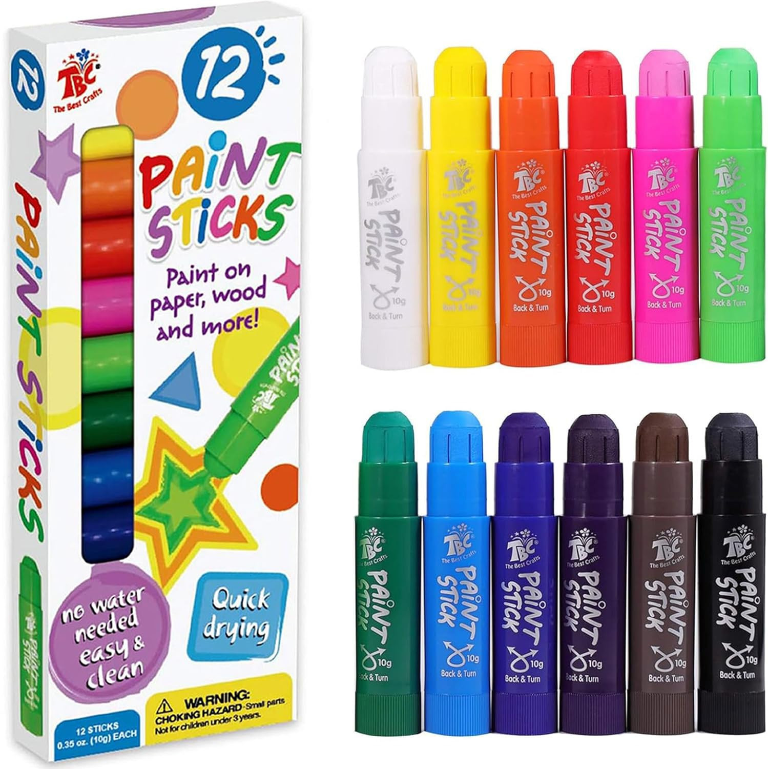 TBC The Best Crafts Paint Sticks,12 Classic Colors, Washable, Non-toxic, Tempera Paint Sticks for... | Amazon (US)
