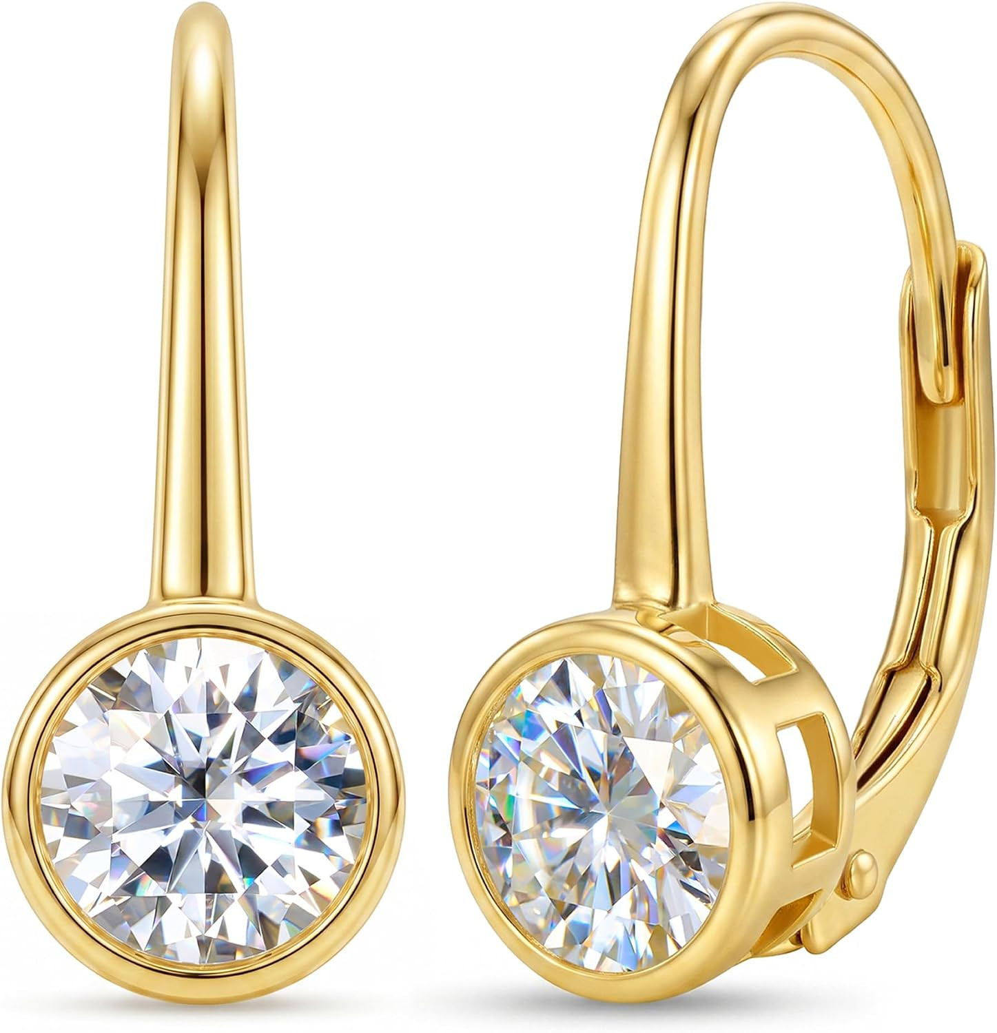 NORBU Moissanite Earrings for Women, 925 Sterling Silver Round Cut Bezel/Dangle Drop Earrings, 1.0-2.0CT D Color 18K Gold/Silver Plated Leverback Earrings, Hypoallergenic Jewelry Gifts | Amazon (US)