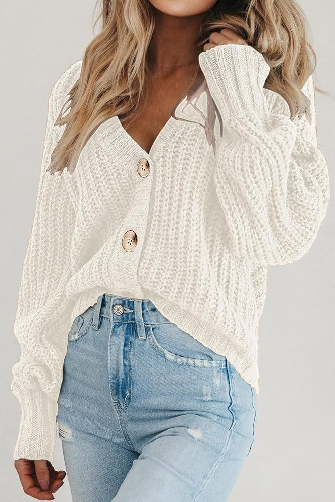 PRETTYGARDEN Women's Chunky Knit Open Front Sweater Long Sleeve Button Loose Short Cardigan Outer... | Amazon (US)