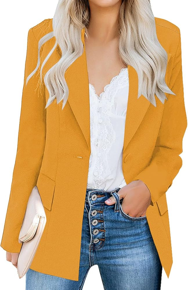 luvamia Women's Casual Long Sleeve Lapel Button Slim Work Office Blazer Jacket | Amazon (US)