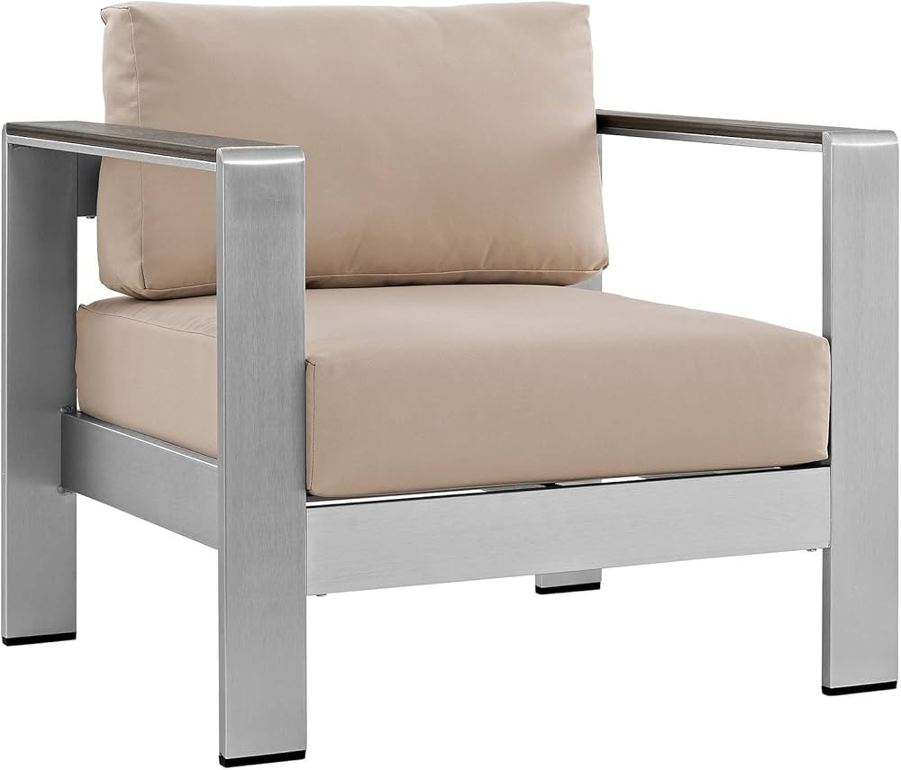 Modway Shore Aluminum Outdoor Patio Armchair in Silver Gray | Amazon (US)