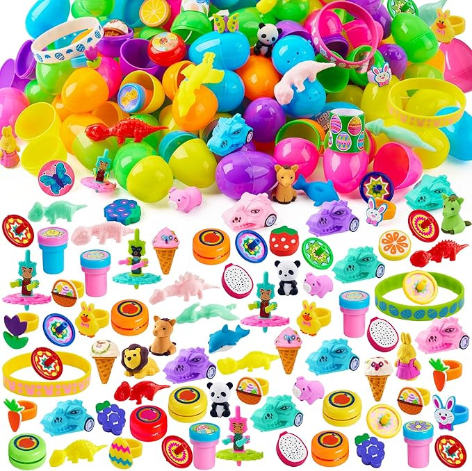 JOYIN 200Pcs Prefilled Easter Eggs with Assorted Toys Plus Stickers Inside for Easter Egg Hunt, B... | Amazon (US)