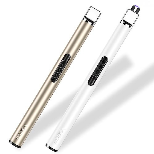 REIDEA Lighter S4 Electronic Candle Lighter USB Rechargeable with Security Lock, Windproof Fast Heat Sinking, Non-Slip Switch Electronic Lighter for Candle, Grill, Camping (Champagne Gold + White) | Amazon (US)