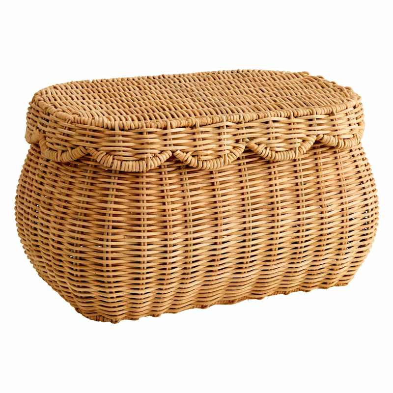 Juniper Oval Scallop Rattan Basket with Lid, Medium | At Home