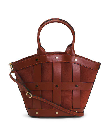Made In Italy Leather And Suede Tulip Satchel | TJ Maxx