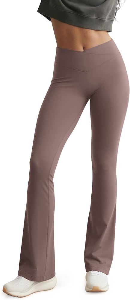ODODOS Hidden Scrunch Butt Lifting Crossover Flare Leggings for Women - No Front Seam Booty Sculp... | Amazon (US)