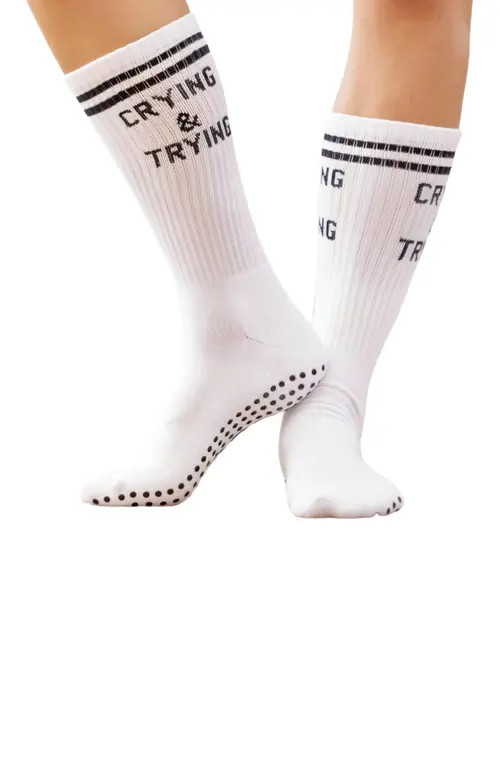 Souls. Crying and Trying Crew Grip Socks in White at Nordstrom, Size Medium | Nordstrom