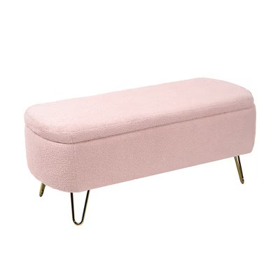 Gulches Modern Pink Faux Fur Storage Ottoman Bench w/ Gold Legs - Padded for End of Bed, Entryway, Living Room/Bedroom, Safety Hinge | Target