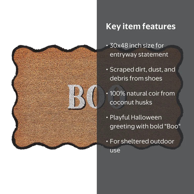 My Texas House Halloween Natural/Multicolor Scallop Boo Outdoor Coir Doormat, 30" x 48" | Walmart (US)