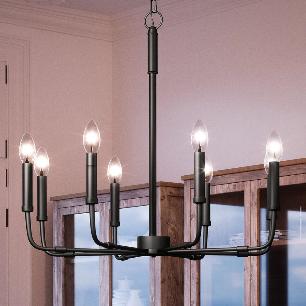 UQL3806 Modern Farmhouse Chandelier 26''H x 28''W, Matte Black Finish, Bideford Collection | Urban Ambiance, Inc.