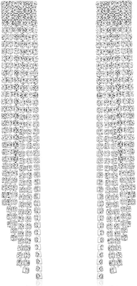 Jewdreamer 3 Pairs Silver Teardrop Crystal Chandelier Earrings Long Tassels Dangle Earrings Sparklin | Amazon (US)