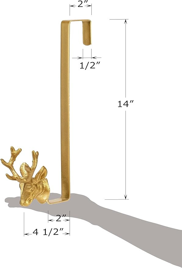 Red Co. 14” Decorative Metal Front Door Christmas Wreath Hanger with Reindeer Tip, Gold | Amazon (US)