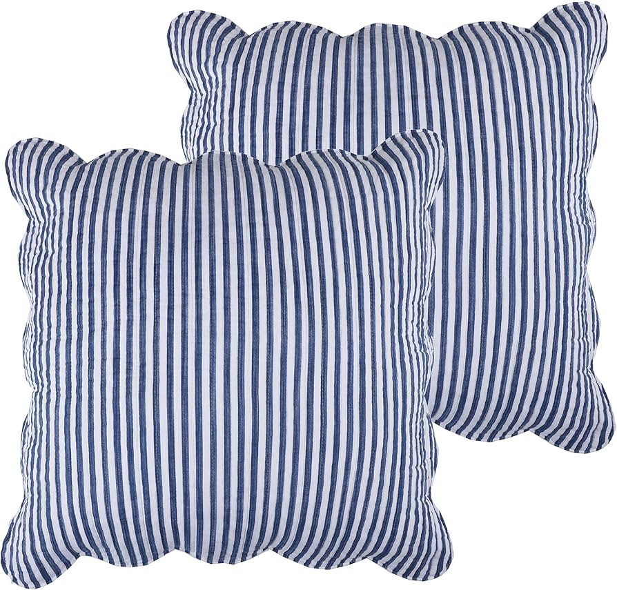 Levtex Home Martha Stripe Navy Euro Sham - Set of 2 (26x26in) - No Insert - Navy - Stripe - Cotto... | Amazon (US)