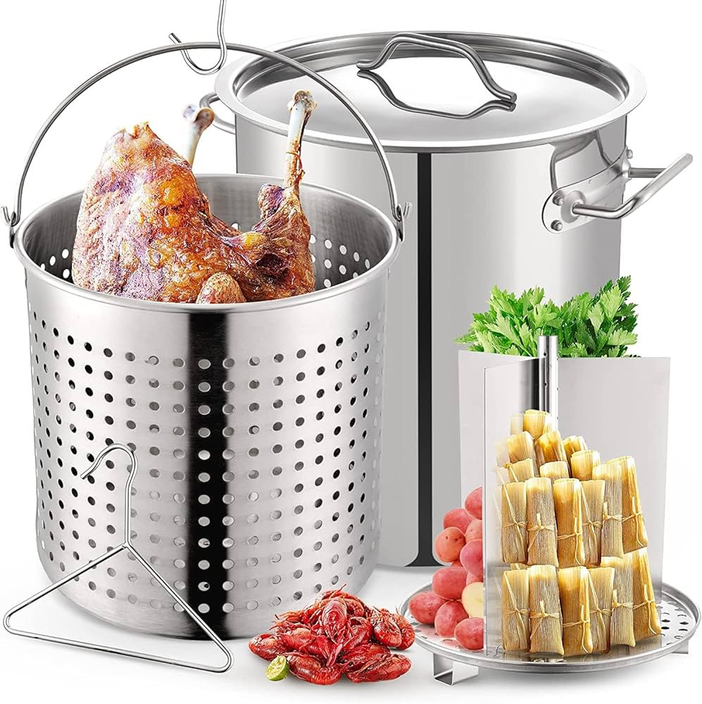 ARC 52-QT Stainless Steel Stockpot for Seafood Boiler Crawfish Pot w/Basket and Steamer Rack, Out... | Amazon (US)