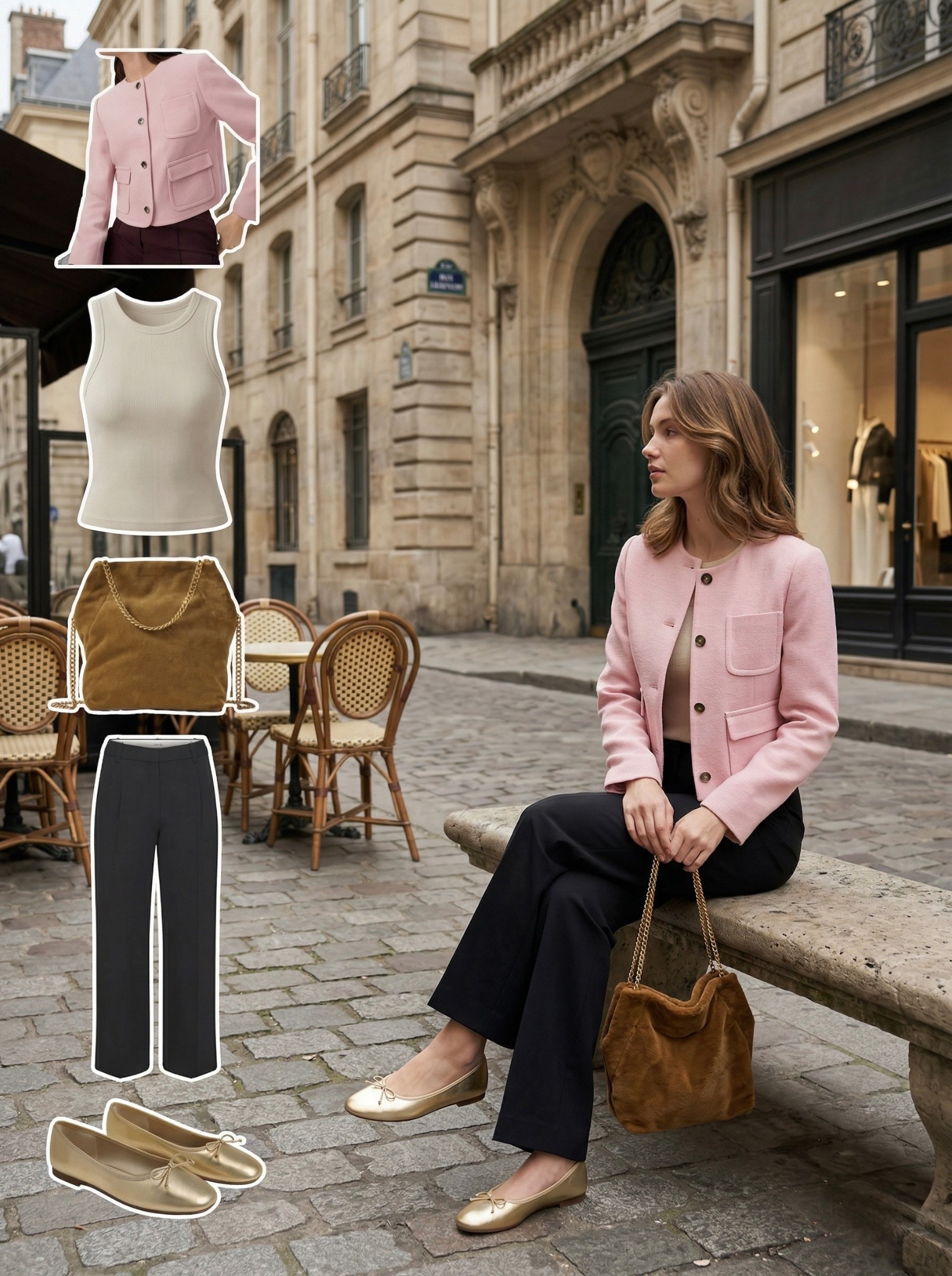 ✨ Soft Tailoring with a Feminine Touch ✨

A polished look with a delicate, Parisian feel. The blush pink jacket adds a soft statement layer, perfectly paired with a neutral knit top for a clean and refined base.

Tailored black trousers bring structure and balance, while gold ballet flats add a subtle shine and keep the look effortlessly chic. The suede brown bag with chain detail introduces warmth and texture, tying everything together beautifully.

🤍 Style Details:
• Blush pink structured jacket for a feminine statement  
• Neutral knit top for a soft, clean base  
• Tailored black trousers for a sleek silhouette  
• Gold ballet flats for an elegant touch  
• Suede brown bag with chain detail for warmth and texture  

Everything linked and ready to shop ✨

#LTKootd #LTKChic #LTKStyle

#LTKootd #LTKgrwm #LTKFestival