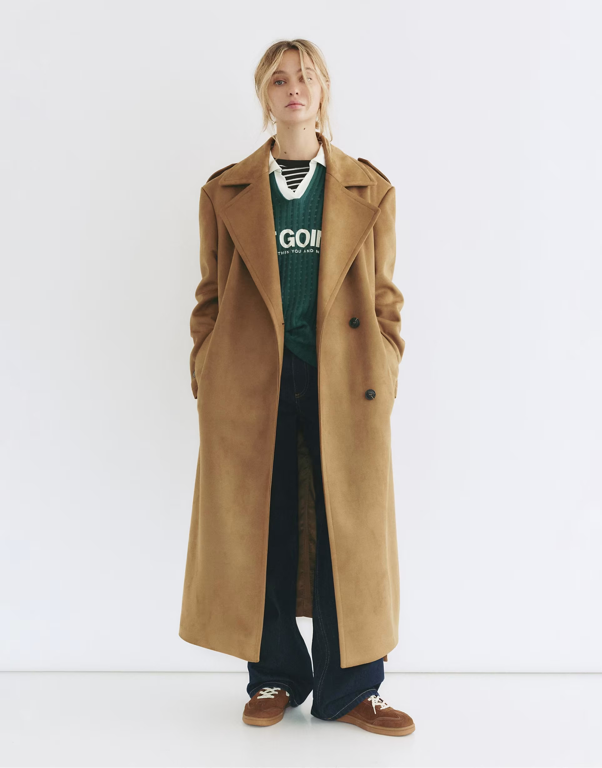 Pull&Bear Faux suede trench coat in camel | ASOS | ASOS (Global)