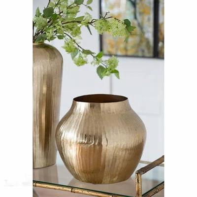 Elegant Gold Aluminum Chisel Flower Vase, Perfect for Modern and Traditional Decor, 13.5x13.5x11.5 Inches | Wayfair North America
