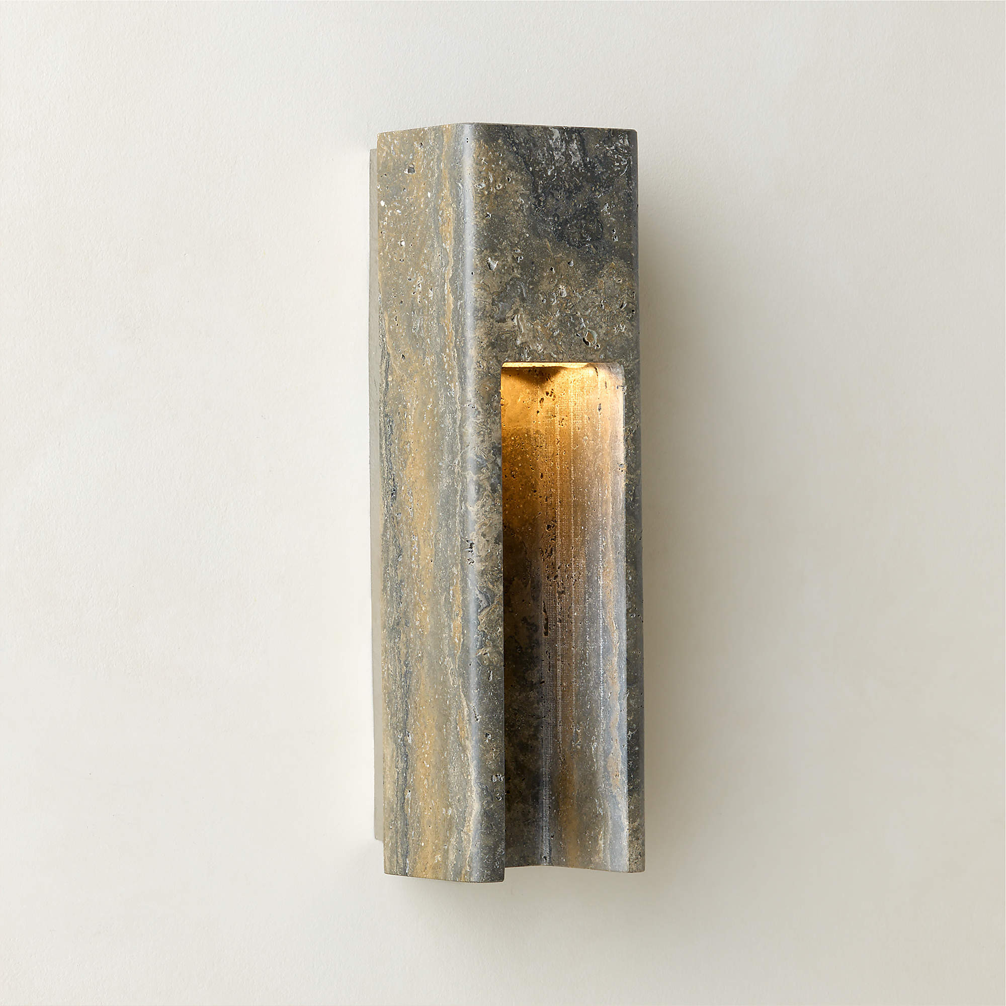 Graziano Indoor/Outdoor Dark Grey Travertine Wall Sconce + Reviews | CB2 | CB2
