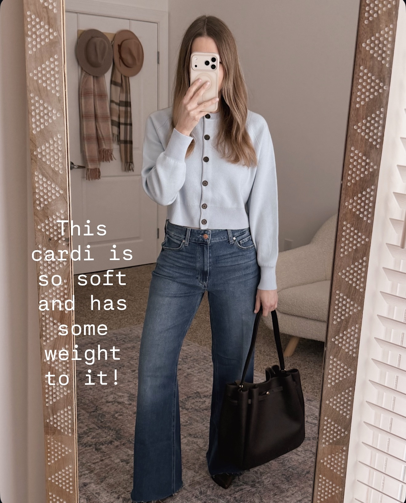 This cardigan is incredibly soft but still has enough weight to hold its shape. It feels polished with denim and works just as well buttoned up as a top or layered open over a tee.

blue cardigan outfit, soft knit cardigan, spring layering piece, wide leg jeans outfit, polished casual style, classic everyday wardrobe, women’s spring fashion, elevated basics for spring

#LTKSeasonal #LTKWorkwear #LTKTravel