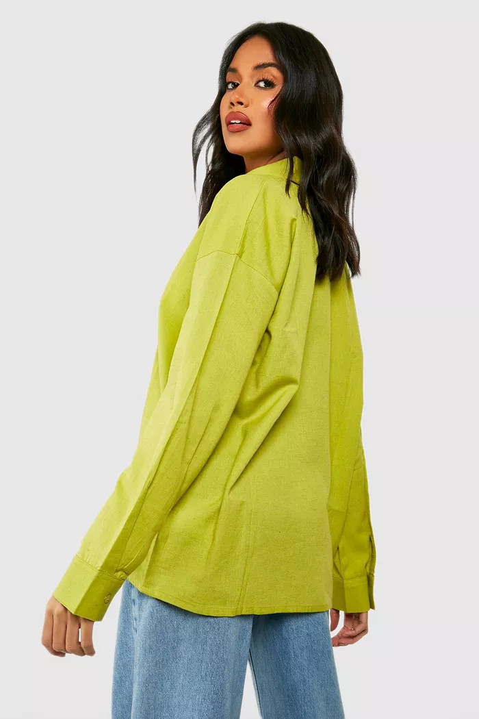 Green Oversized Linen Shirt | Boohoo.com (UK & IE)