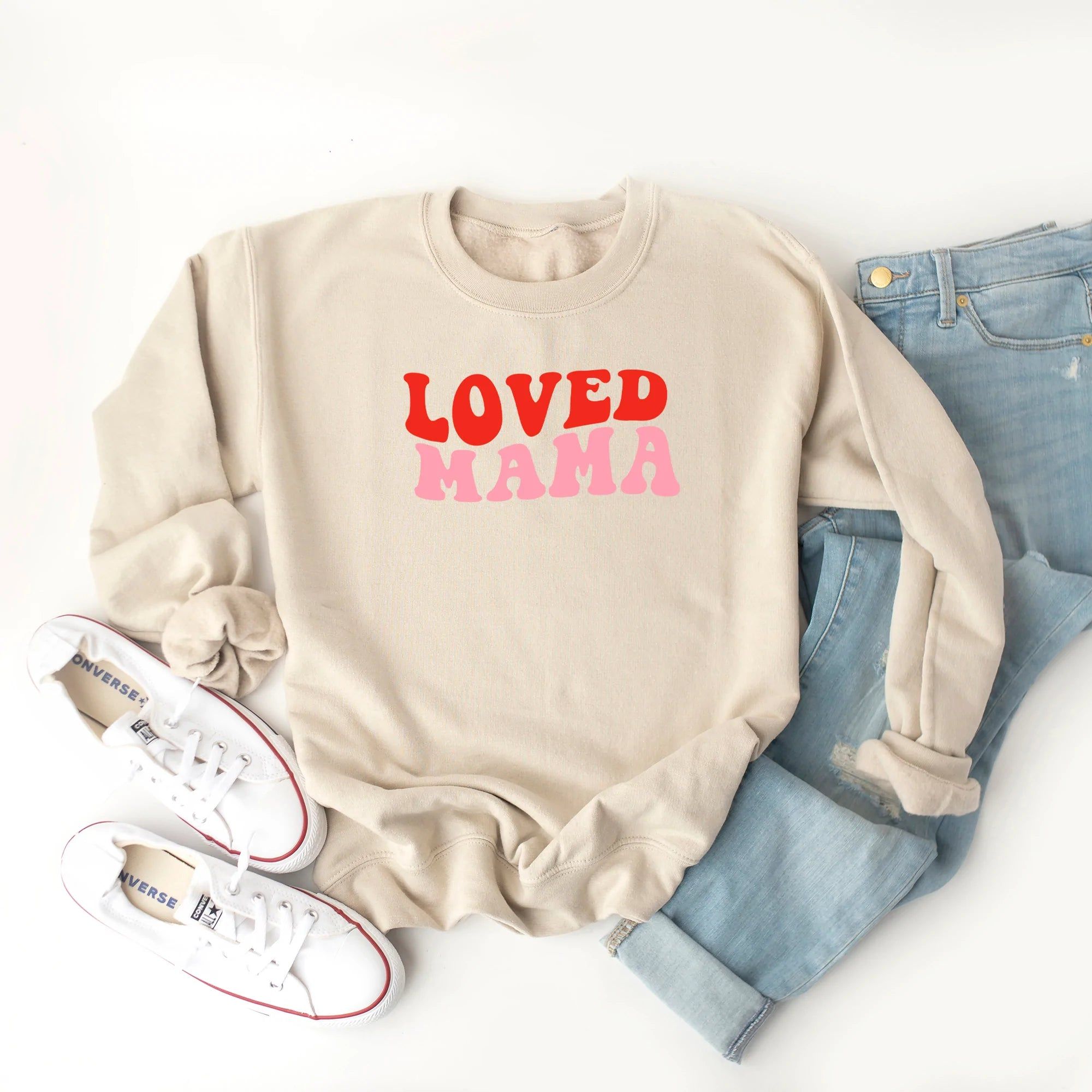 Loved Mama Wavy Graphic Sweatshirt, Dust | SpearmintLOVE