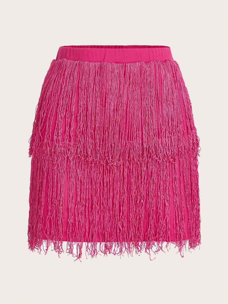 SHEIN ICON Solid Fringe Trim Skirt | SHEIN