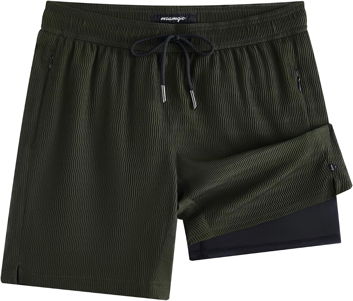maamgic 7 Inch Wavy Texture Mens Swim Trunks - Mens Bathing Suit with Compression Liner Quick Dry... | Amazon (US)