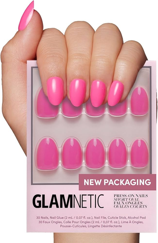 Glamnetic Press On Nails - Hot Pink | Opaque Bright Neon Pink Short Oval Fake Nails, Salon Qualit... | Amazon (US)