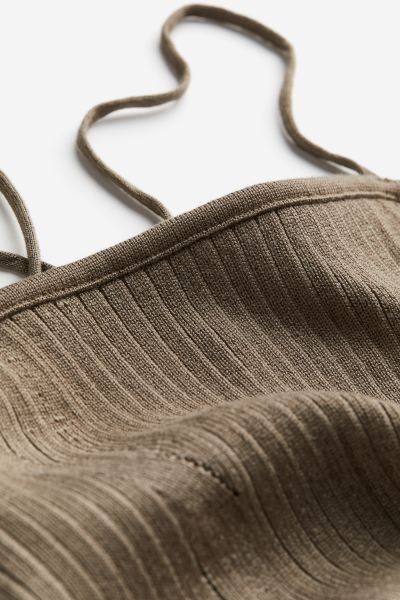 Tie-detail Rib-knit Top - Dark beige - Ladies | H&M US | H&M (US + CA)