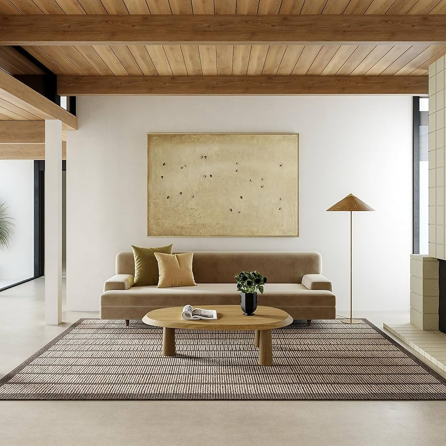 Rugs USA x Arvin Olano Eva Block Stripe Wool Area Rug, 4x6, Brown | Amazon (US)