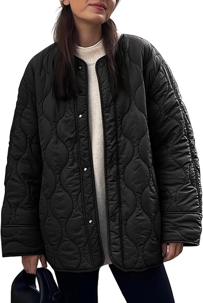 PEHMEA Women's Oversized Lightweight Quilted Jacket Button Down Fall Winter Coats Puffer Padded w... | Amazon (US)