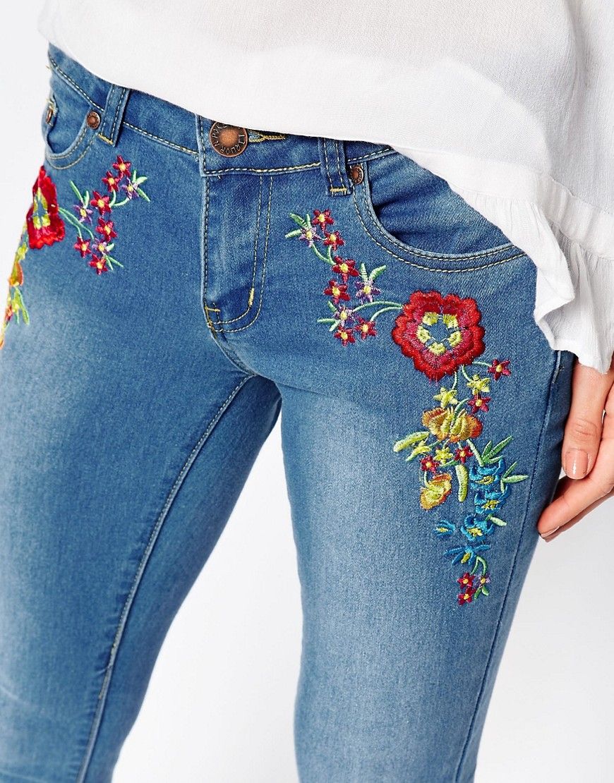 Liquor &amp; Poker Floral Embroidered Skinny Jeans | ASOS UK