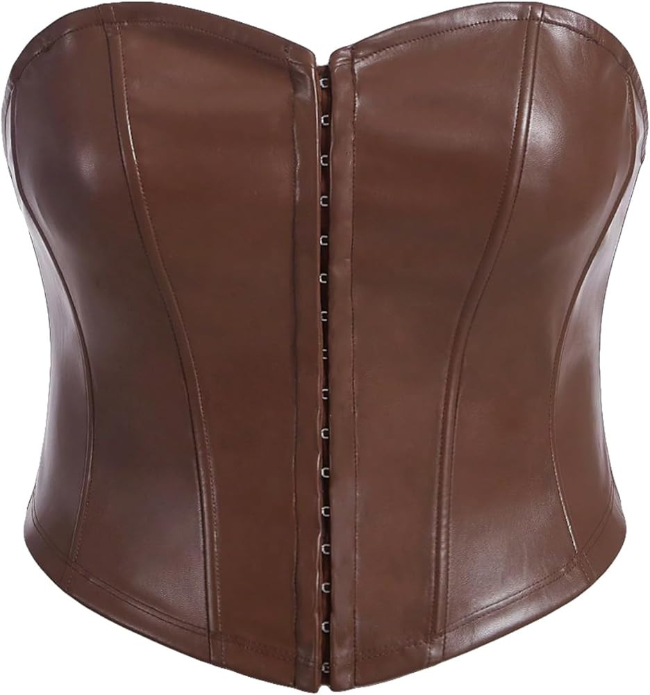 MakeMeChic Women's Plus Size Front Closure PU Leather Tube Tops Solid Cropped Bandeau Cami Tops | Amazon (US)