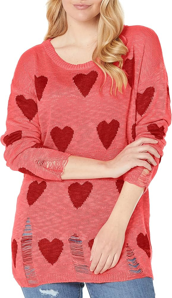 Tutorutor Womens Cute Love Heart Print Sweaters Oversized Off The Shoulder Loose Knitted Valentin... | Amazon (US)