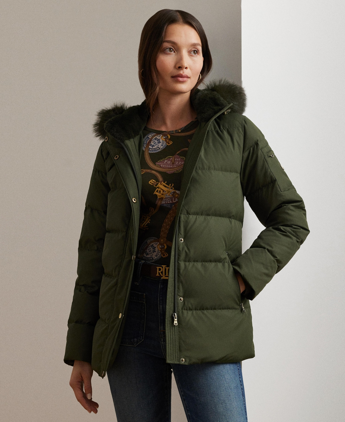 Lauren Ralph Lauren Women's Faux-Fur Hooded Puffer Coat - Litchfield Loden | Macy's