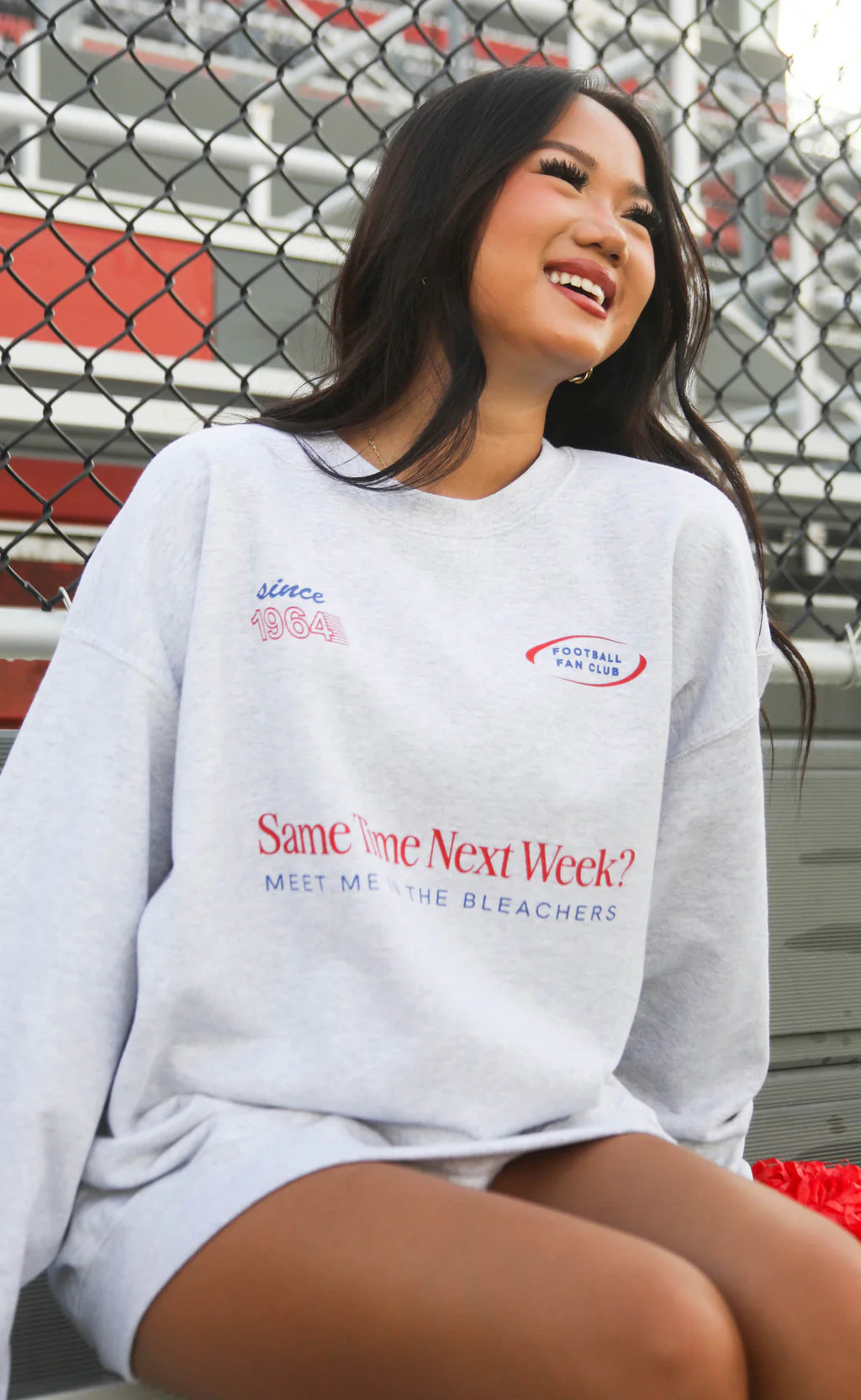 friday + saturday: meet me in the bleachers sweatshirt - grey | RIFFRAFF