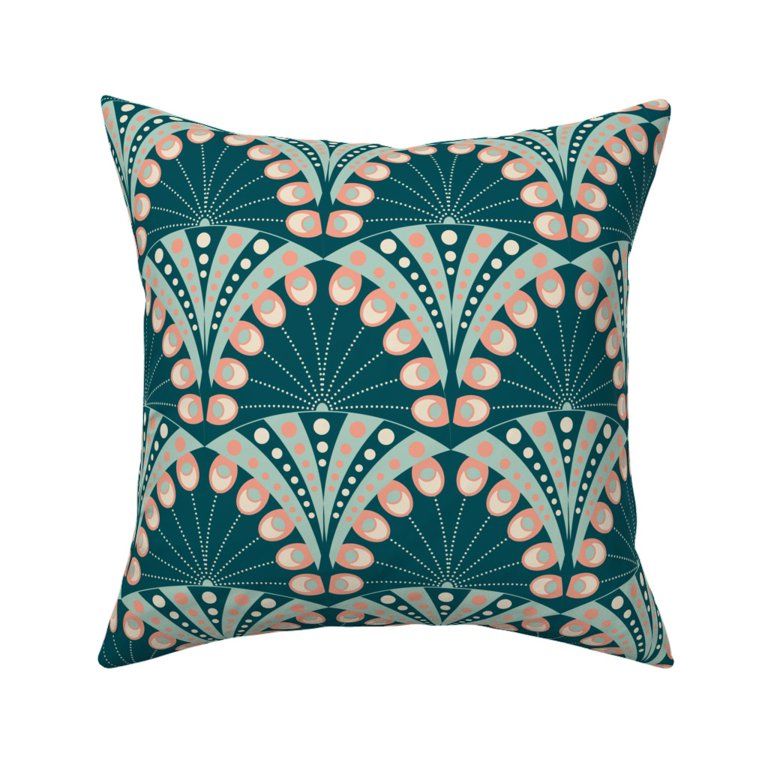 Square Throw Pillow, 18", Velvet - Art Deco Peacock Feathers Spring Nouveau Mid Century Dark Gree... | Walmart (US)