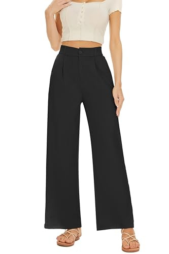 KICZOY Women Wide Leg High Waist Linnet Pants Back Elastic Waist Work Casual Trousers Black | Amazon (US)