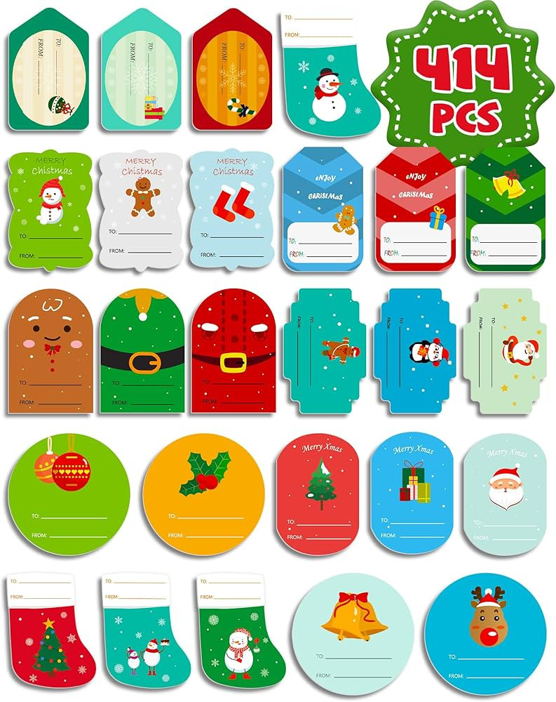 Greingways 414 PCS Christmas Gift Tags Stickers for Christmas Presents, Christmas Name Tags Stick... | Amazon (US)